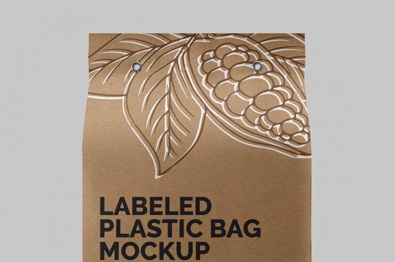 Download Plastic Bag with Carton Label Mockup | Mockupslib