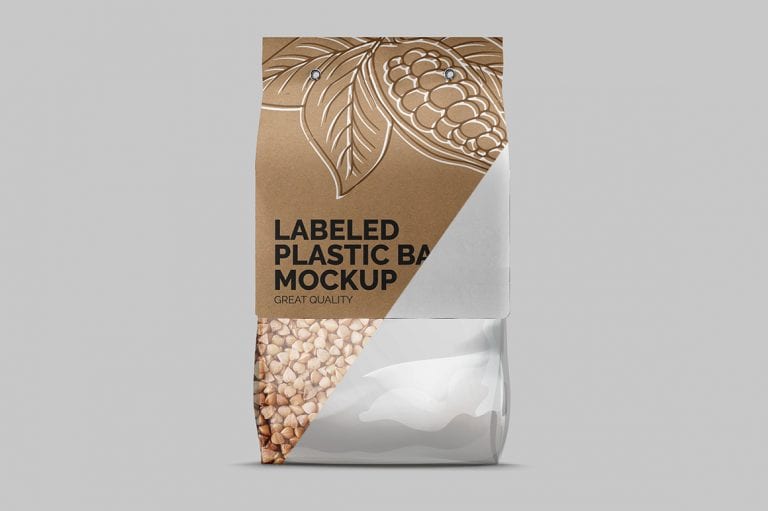 Plastic Bag with Carton Label Mockup | Mockupslib